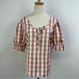 MODCLOTH Picnic Plaid Gingham Puff Sleeve Blouse Size XL